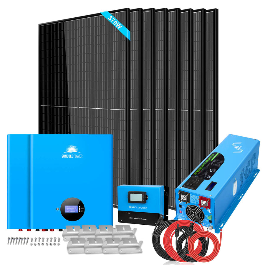 SunGoldPower Off-Grid Solar Kit 6000W 48VDC 120V/240V LiFePo4 10.48kWh Server Rack Lithium Battery 8 x 370 Watt Solar Panels SGR-6KL48S