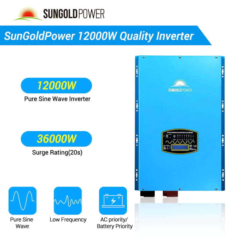 SunGoldPower Off-grid solar kit 12000w 48vdc 120v/240v lifepo4 20.48kwh lithium battery 12 x 415 watts solar panels SGR -12k20E