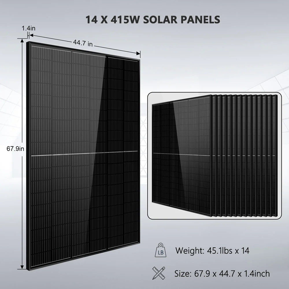 SunGoldPower off-grid solar kit 13000w 48vdc 120v/240v lifepo4 20.48kwh lithium battery 14 x 415 watts solar panels SGR-13KM