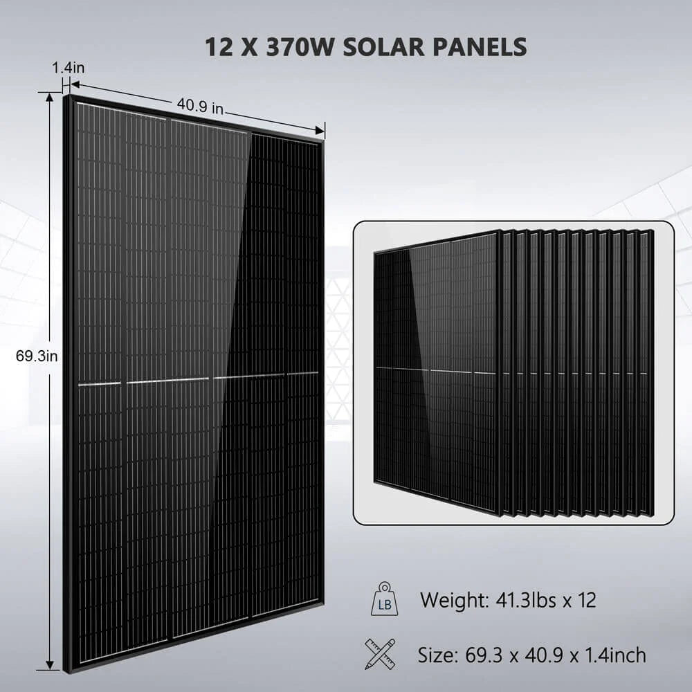 Off-Grid Solar Kit 13000W 48VDC 120VAC/240V20.48KWH PowerWall Lithium Battery 12 X 370 Watts Solar Panels SGM- 1320M