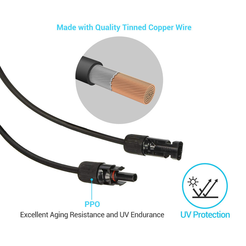 Renogy Solar Panel Extension Cable with Male to Female Solar Connectors (Single)