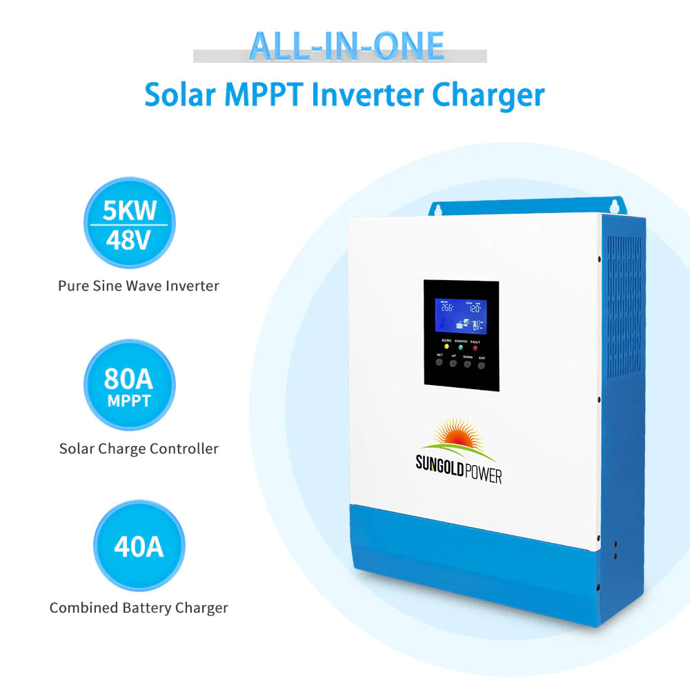 SunGoldPower Off-Grid Solar Kit 5000W 48VDC 120V 5.12KWH
PowerWall Battery 6 X 200 Watts Solar Panels SGM- 5K5E