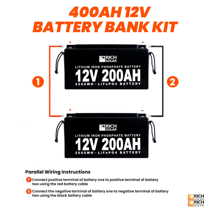 Rich Solar 12V 200Ah LiFePO4 Lithium Iron Phosphate Battery Battery kit connection