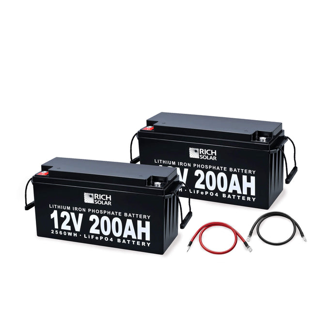 Rich Solar 12V 200Ah LiFePO4 Lithium Iron Phosphate Battery Two with wires