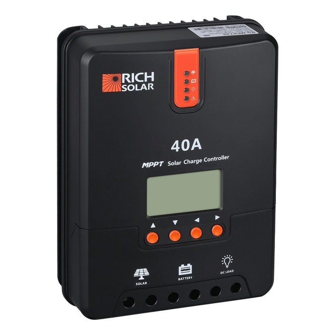 Rich Solar 40 Amp MPPT Solar Charge Controller Front left