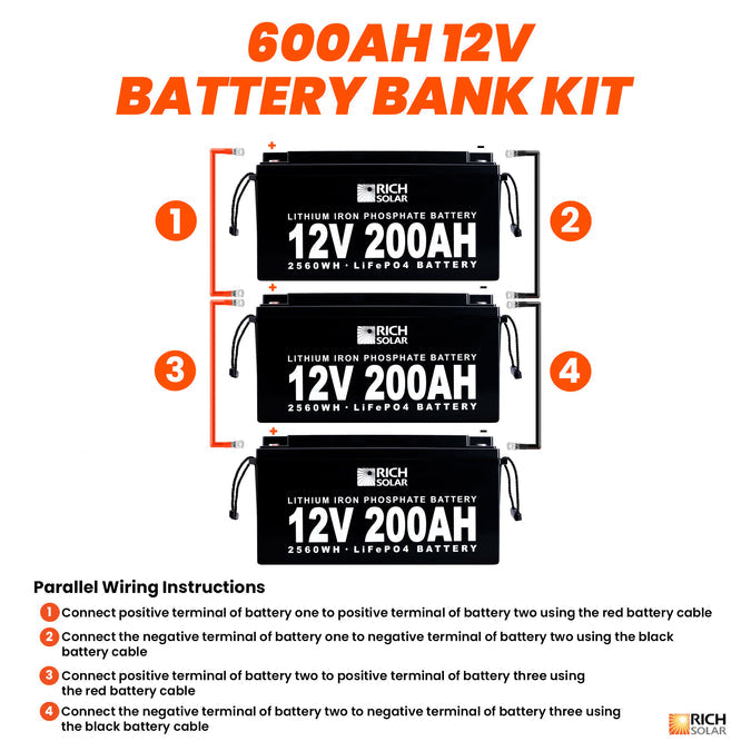 Rich Solar 12V 200Ah LiFePO4 Lithium Iron Phosphate Battery battery back diagram three