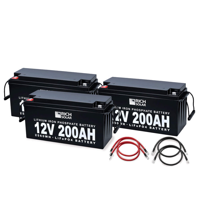 Rich Solar 12V 200Ah LiFePO4 Lithium Iron Phosphate Battery Three with wires