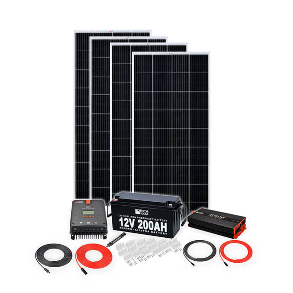  AUECOOR Kit de panel solar de 800 vatios: 8 paneles solares de  polietileno de 100 W + 2000 W 24 V-110 V/220 V/230 V inversor fuera de la  red + cable