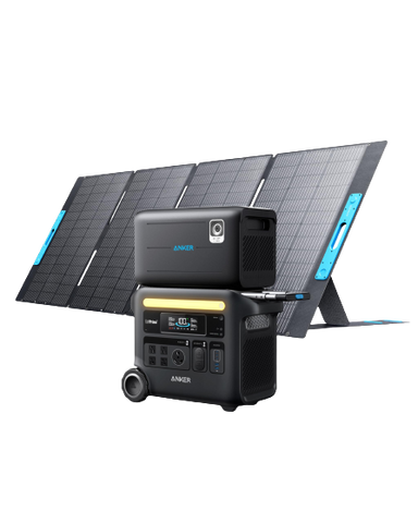 Anker SOLIX F2600 Solar Generator Front with expansion battery and solar panel