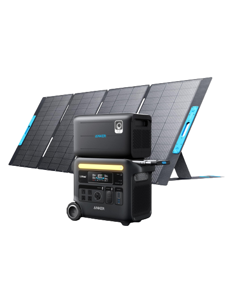 Anker SOLIX F2600 Solar Generator Front with expansion battery and solar panel