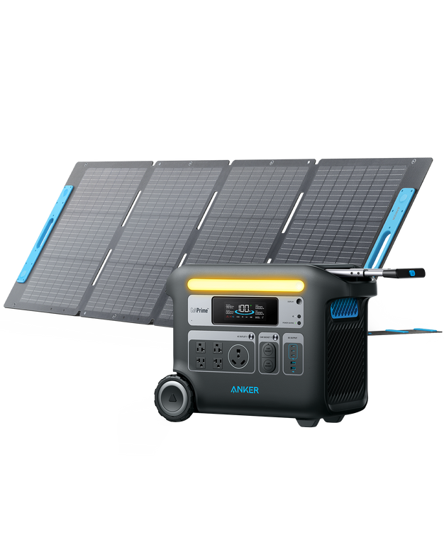 Anker SOLIX F2000 PowerHouse 767 2048 WH 2400W front with solar panel