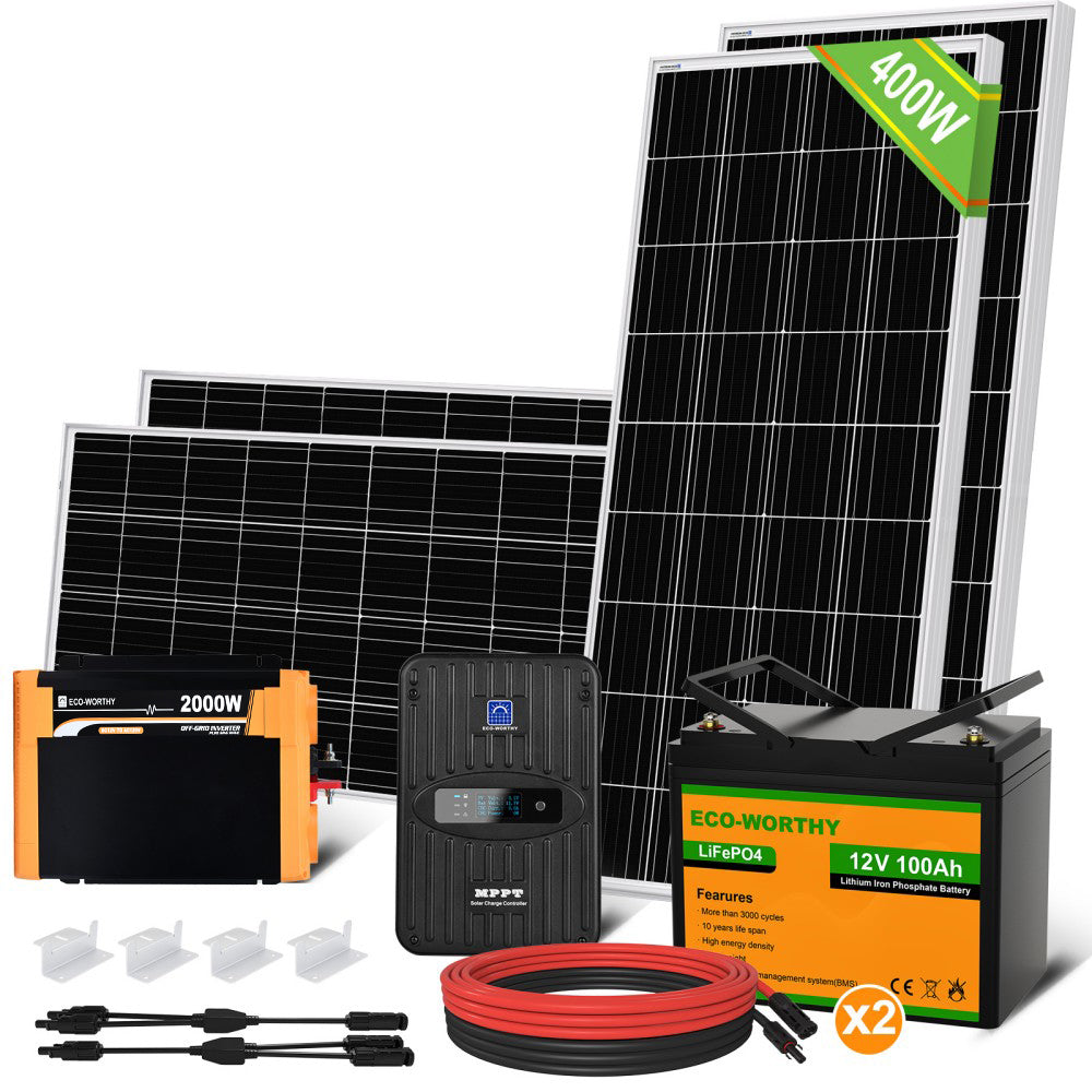 ECO-WORTHY 400W 12V (4x100W) Complete MPPT Off Grid Solar Kit