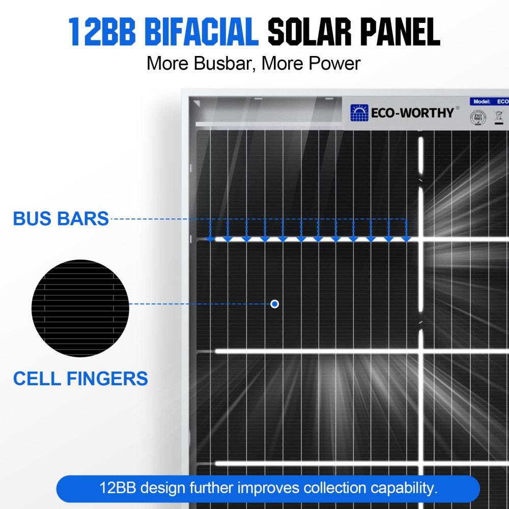 ECO-WORTHY Bifacial 195W 12V Monocrystalline Solar Panel