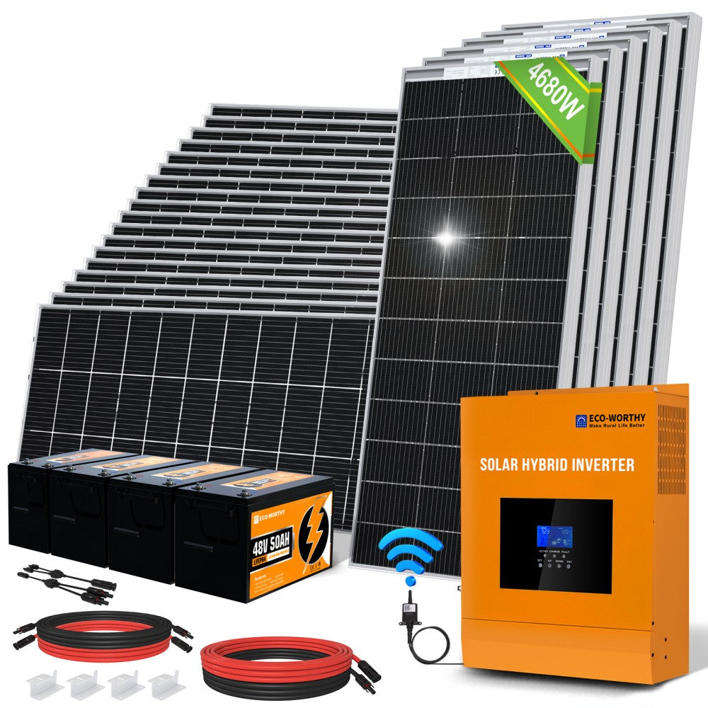 ECO-WORTHY 4800W 48V (24x Bifacial 195W)  Complete MPPT Off Grid Solar Kit