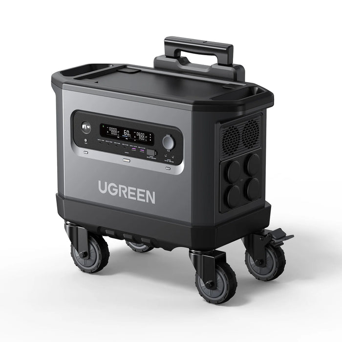 Ugreen Portable Power Station LifePO4 Battery Solar Generator 2400W 2048Wh Front on Wheels
